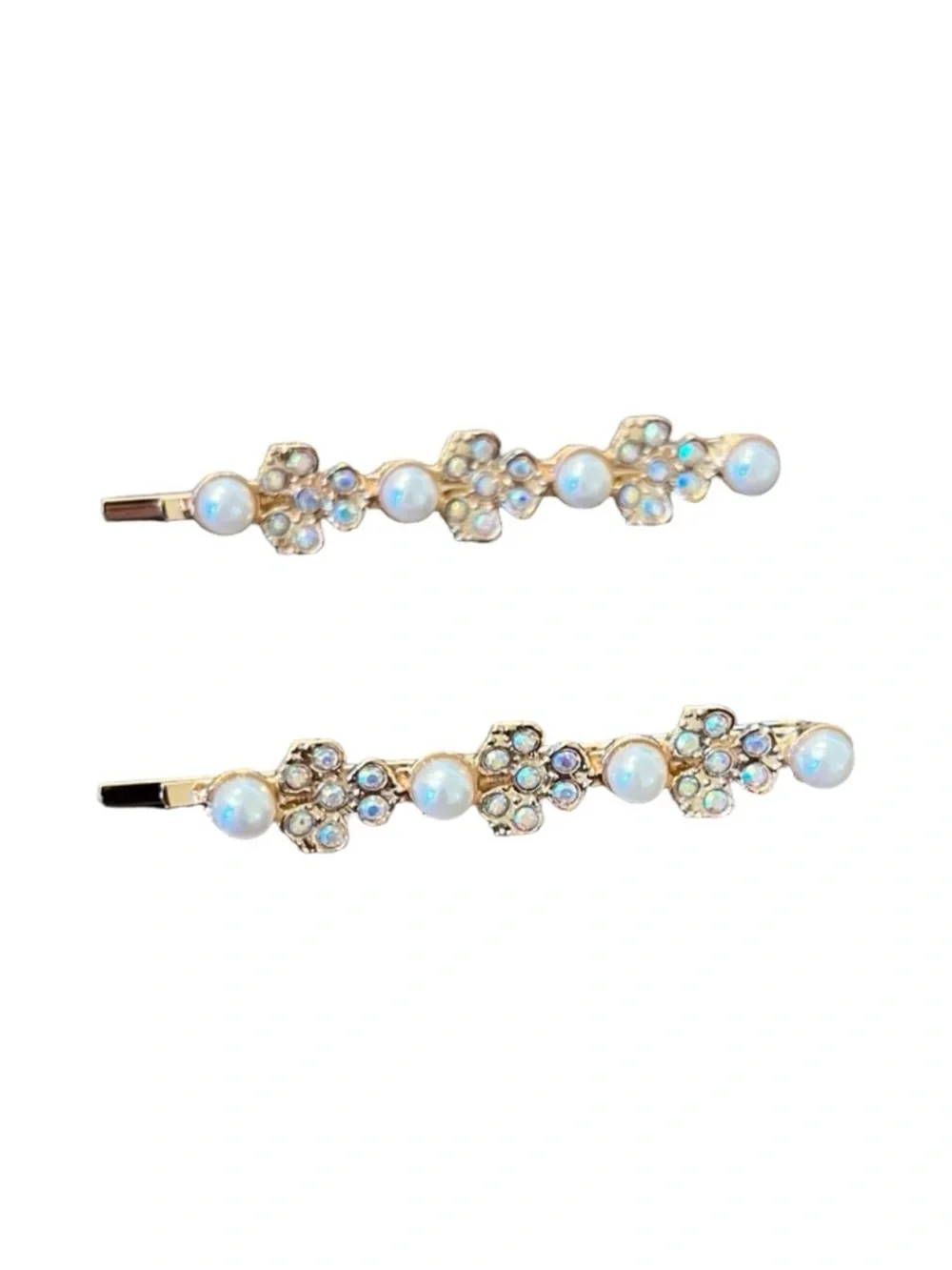 Gold Pearl & Crystal Flower Hair Clips - Set of 2 FINAL PRICE DROP